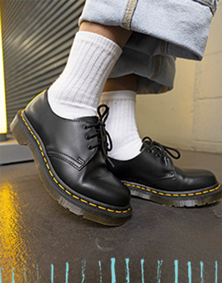 Close up of styled black 1461 Docs